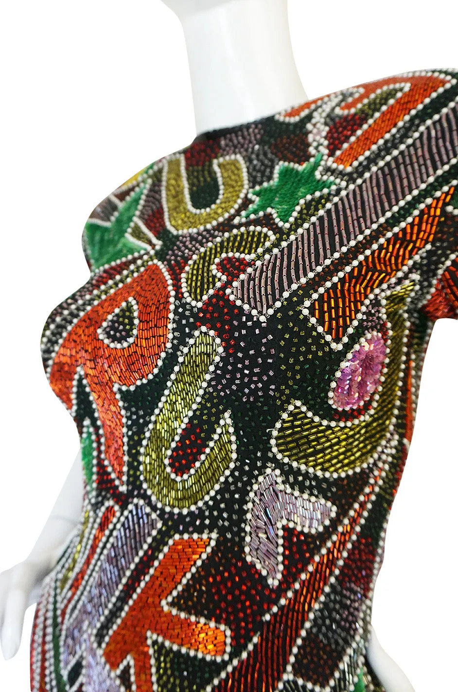 1980s Lillie Rubin Low Back Beaded Fringe Dress