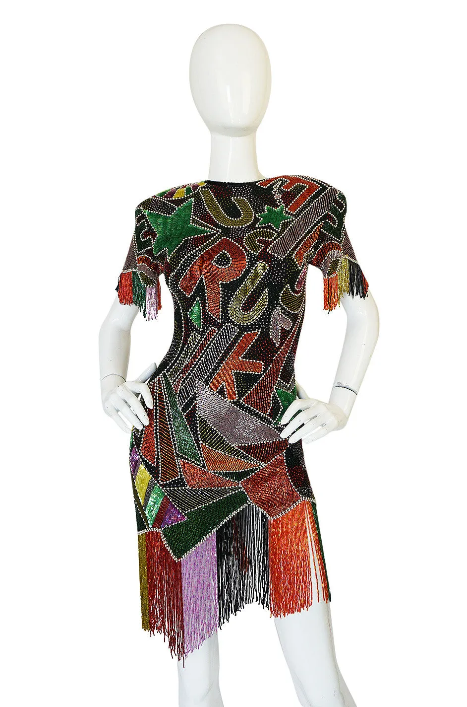 1980s Lillie Rubin Low Back Beaded Fringe Dress