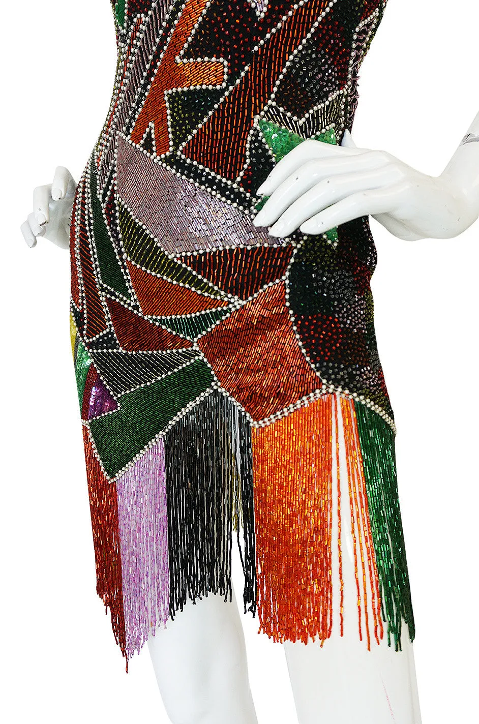 1980s Lillie Rubin Low Back Beaded Fringe Dress