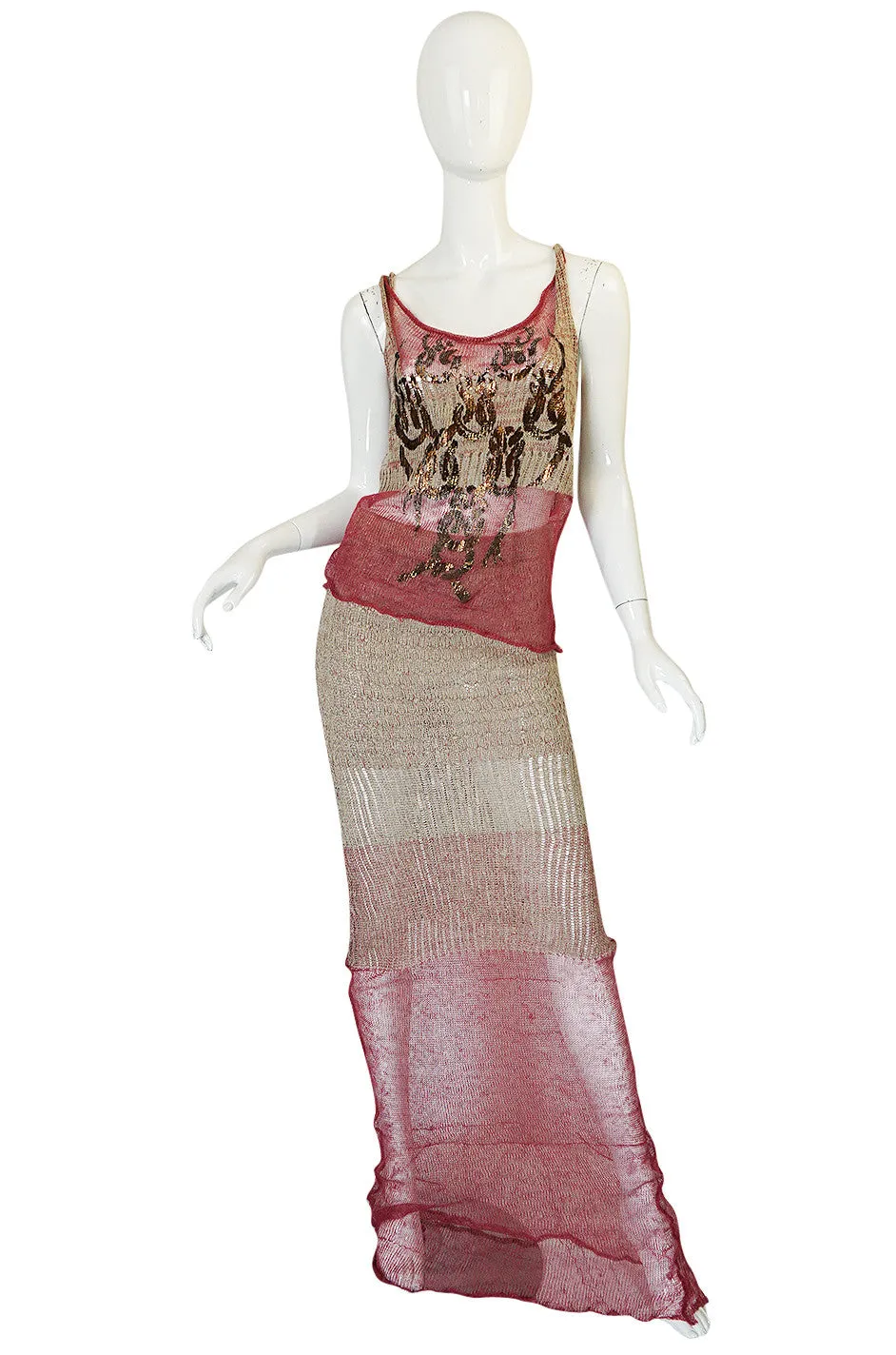 1990s Vivienne Westwood Gilt Painted Knit Skirt & Tank