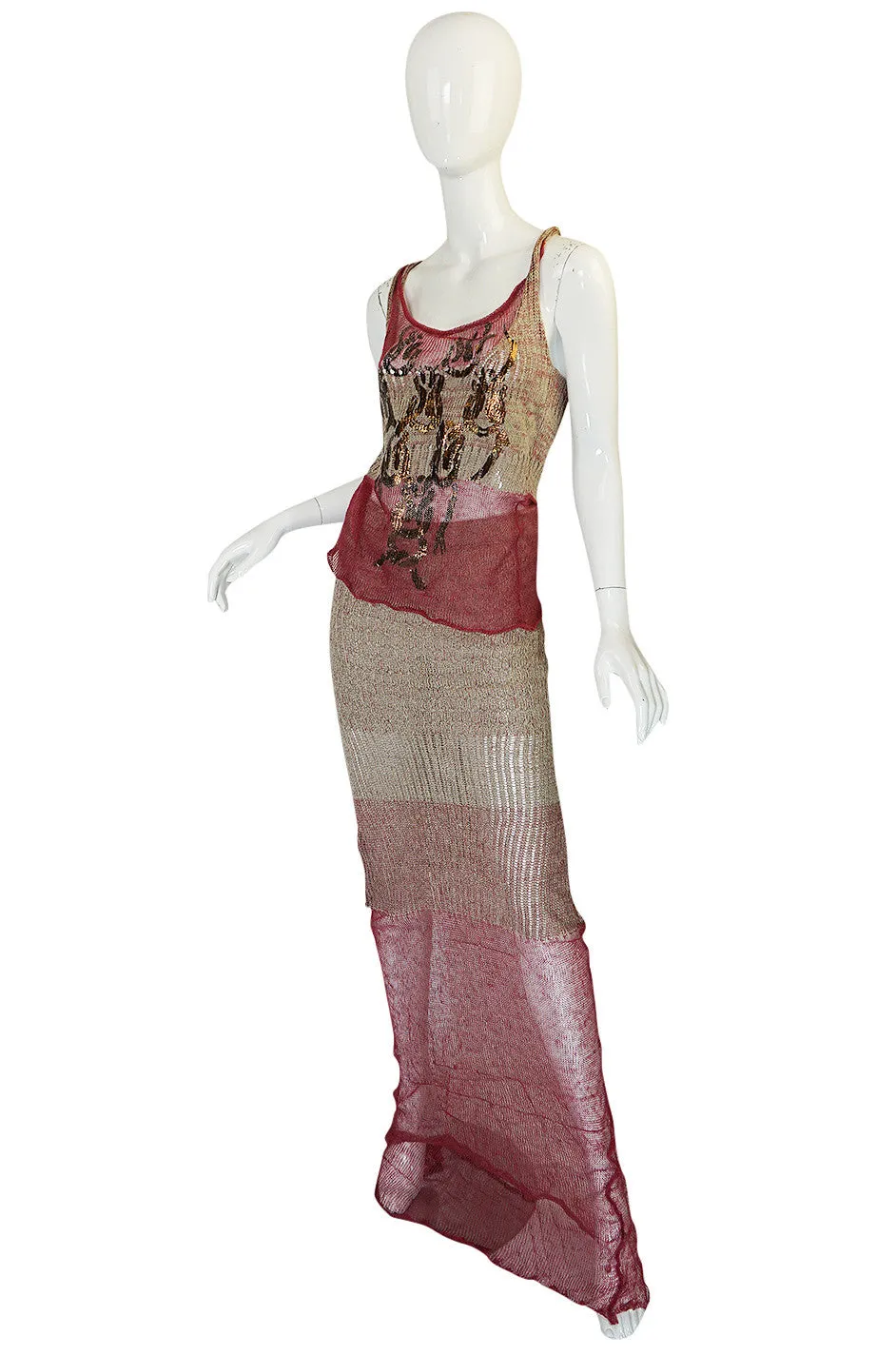 1990s Vivienne Westwood Gilt Painted Knit Skirt & Tank