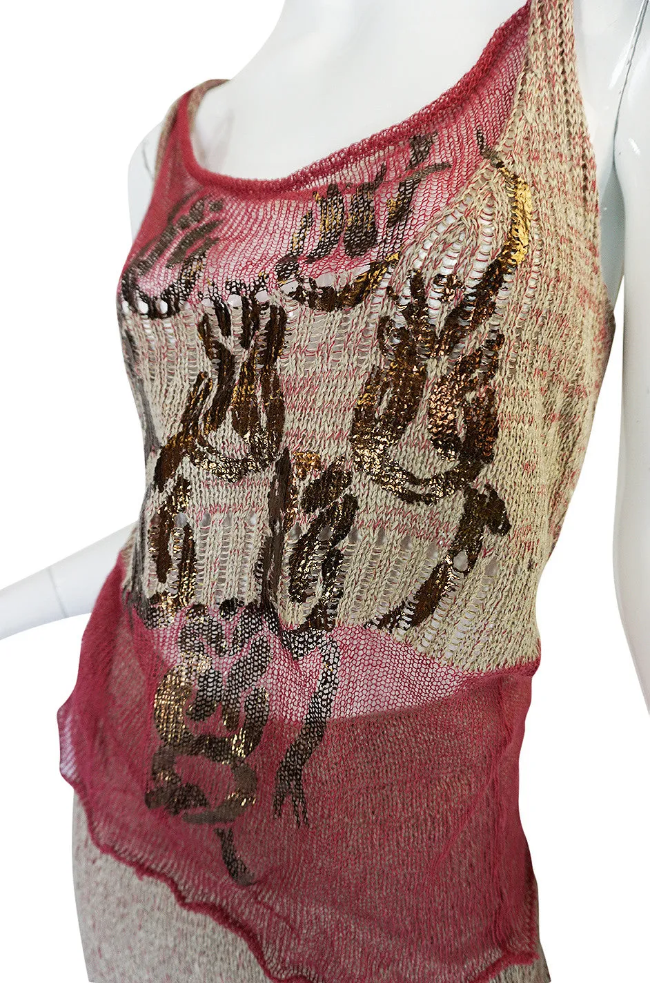 1990s Vivienne Westwood Gilt Painted Knit Skirt & Tank