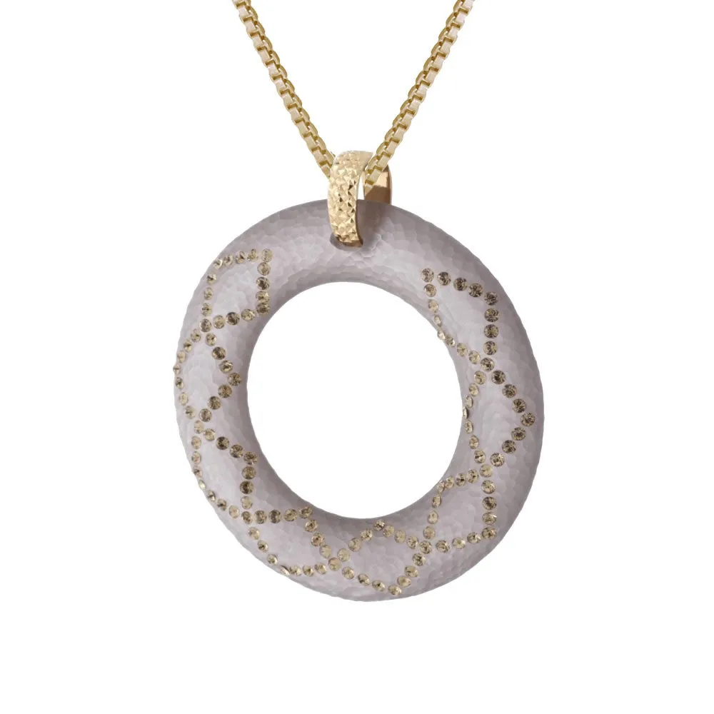 2.50 Inches Brown Circle Lucite Pendant With Champagne Crystals With Chain