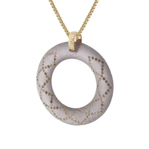 2.50 Inches Brown Circle Lucite Pendant With Champagne Crystals With Chain