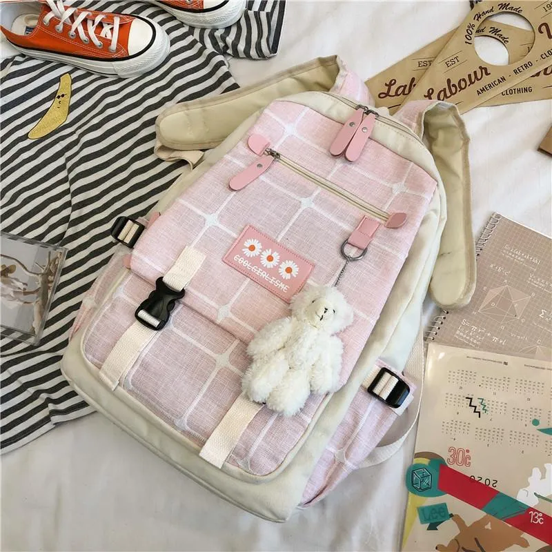 5 COLORS FLOWER PLAID CUTE BACKPACK UB2620