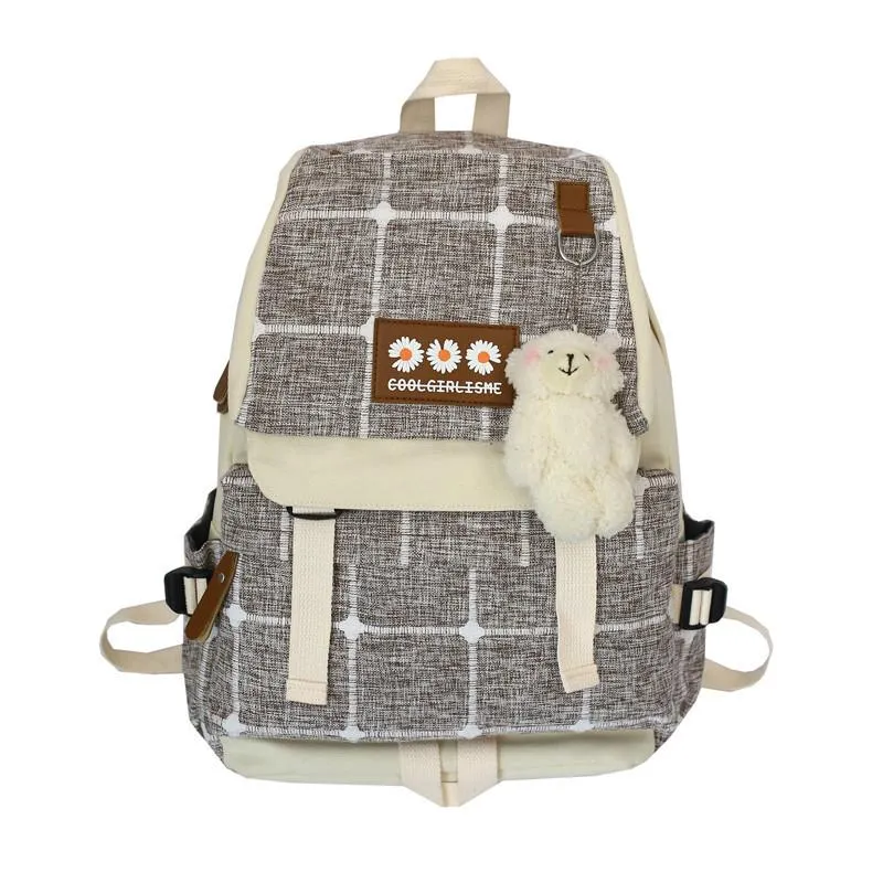 5 COLORS FLOWER PLAID CUTE BACKPACK UB2620