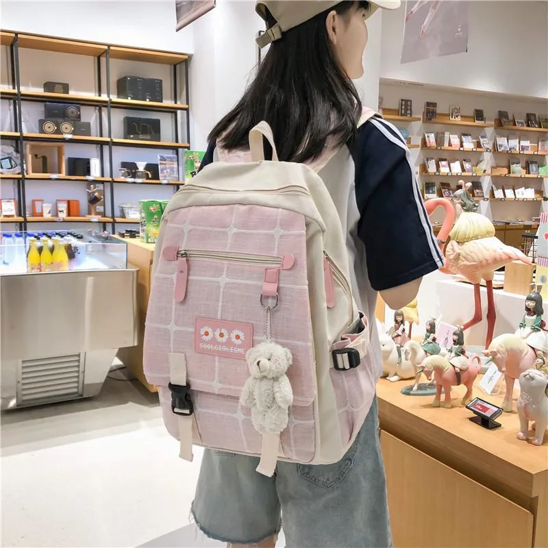 5 COLORS FLOWER PLAID CUTE BACKPACK UB2620