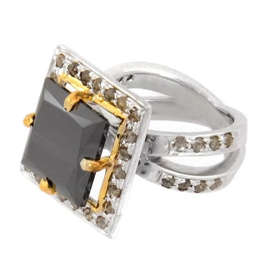 6 Ct Gorgeous Black Diamond Designer Ring with Diamond Accents, Designer Collection & Amazing Shine! AAA Certified