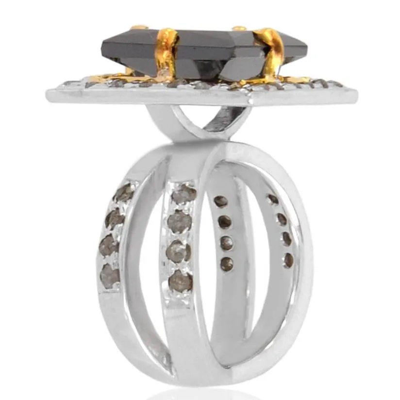 6 Ct Gorgeous Black Diamond Designer Ring with Diamond Accents, Designer Collection & Amazing Shine! AAA Certified