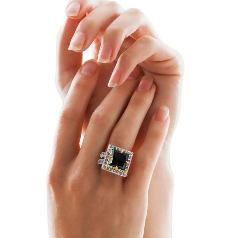 6 Ct Gorgeous Black Diamond Designer Ring with Diamond Accents, Designer Collection & Amazing Shine! AAA Certified