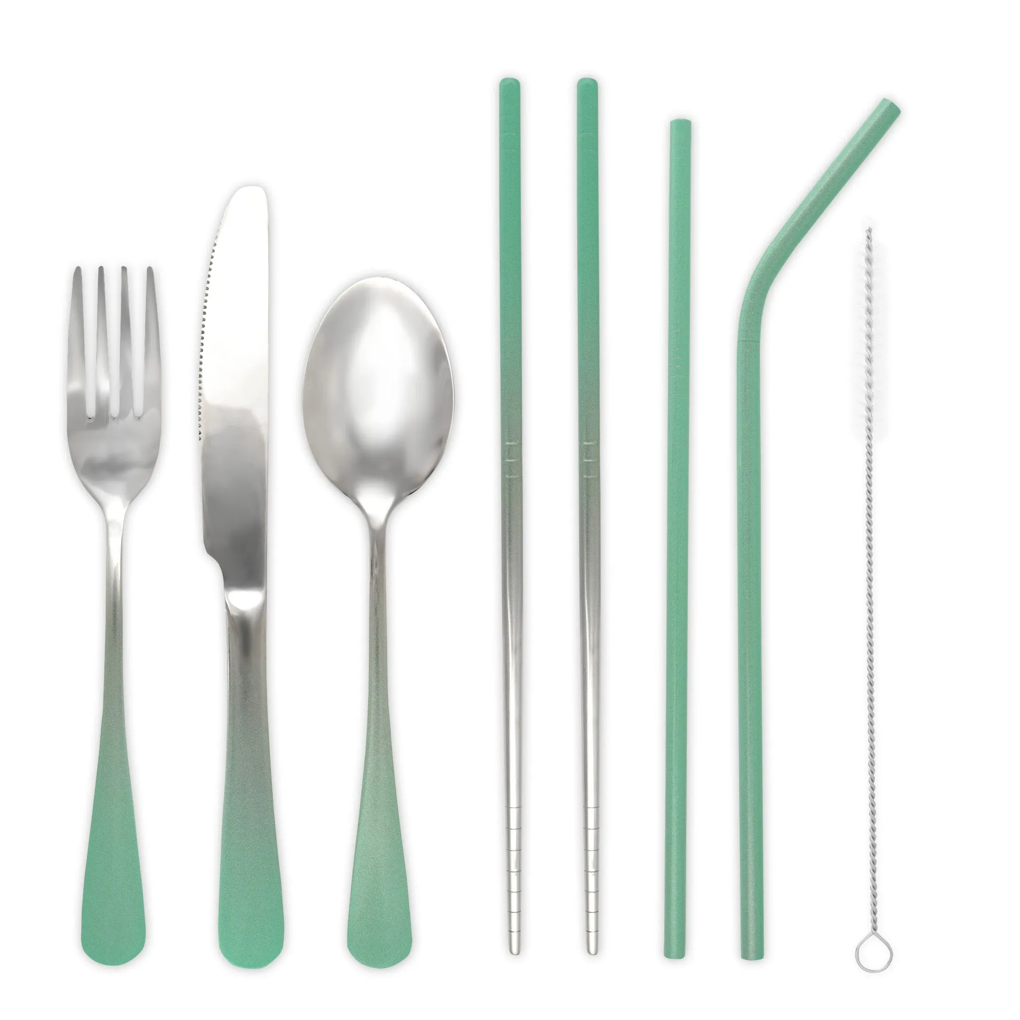 9-Piece Travel Flatware Set (Glossy Mint Green Ombré)