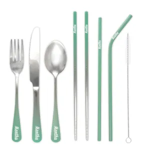 9-Piece Travel Flatware Set (Glossy Mint Green Ombré)
