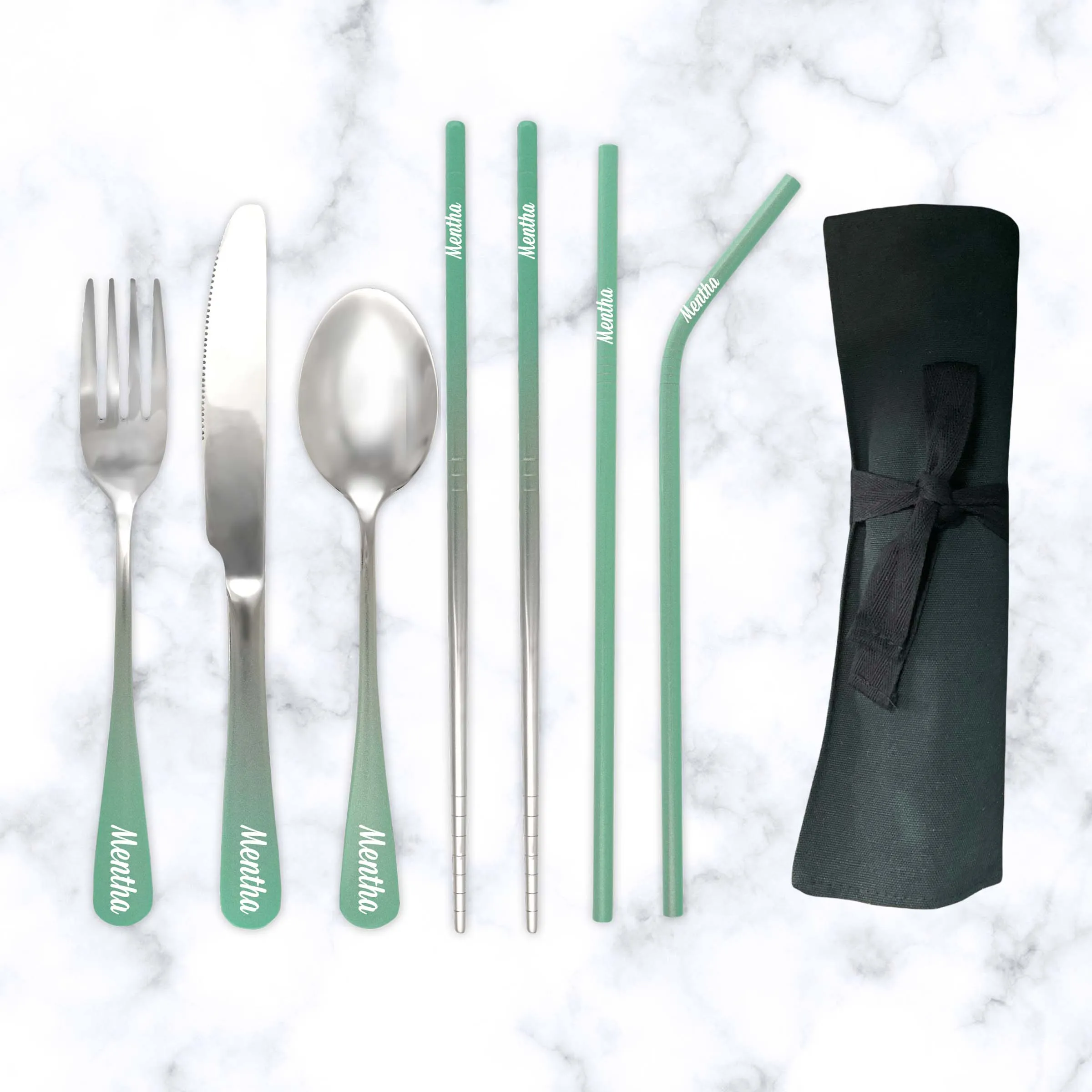 9-Piece Travel Flatware Set (Glossy Mint Green Ombré)