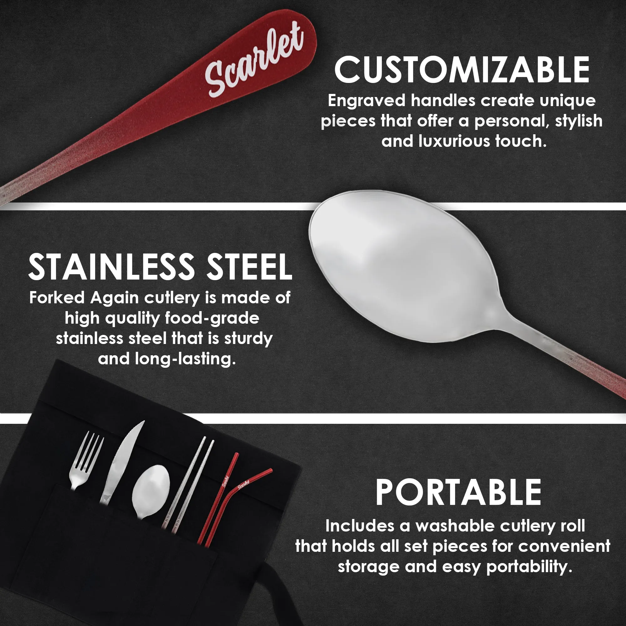 9-Piece Travel Flatware Set with Steak Knife (Glossy Red Ombré)