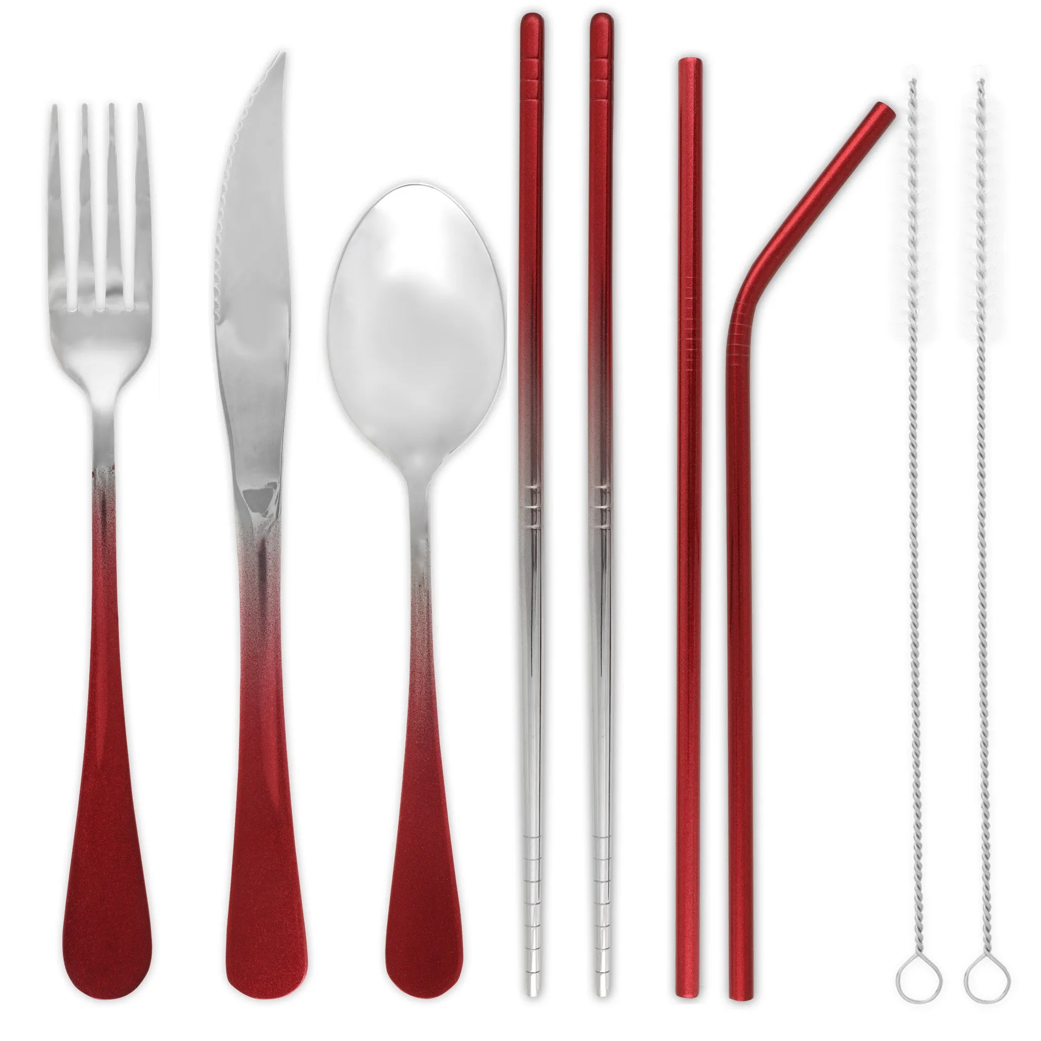 9-Piece Travel Flatware Set with Steak Knife (Glossy Red Ombré)