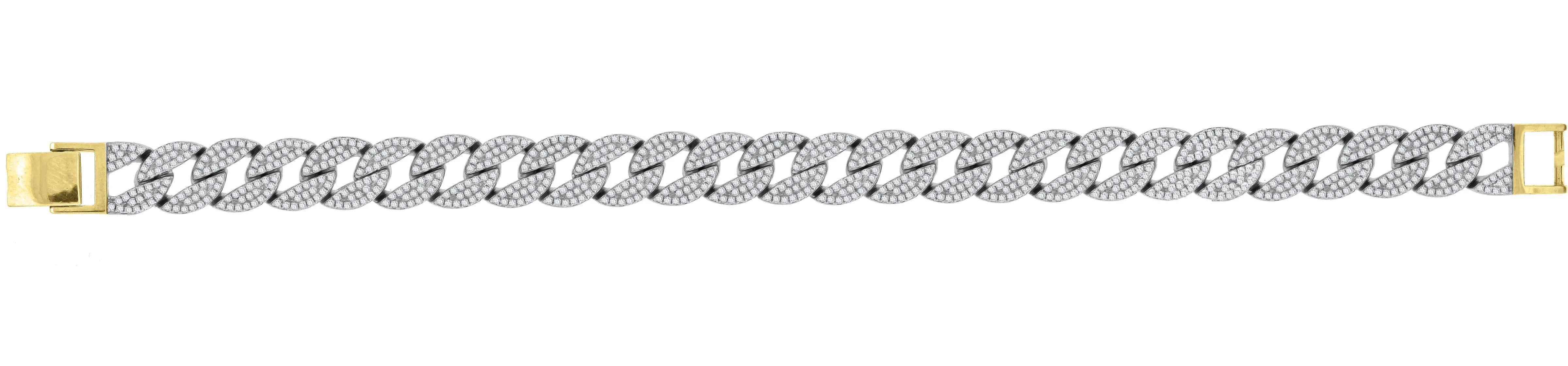 925 Sterling Silver Mens Yellow-tone Cubic Zirconia Miami Cuban 8 Fashion Bracelet