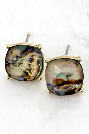 Abalone Cushion Cut Stud Earrings