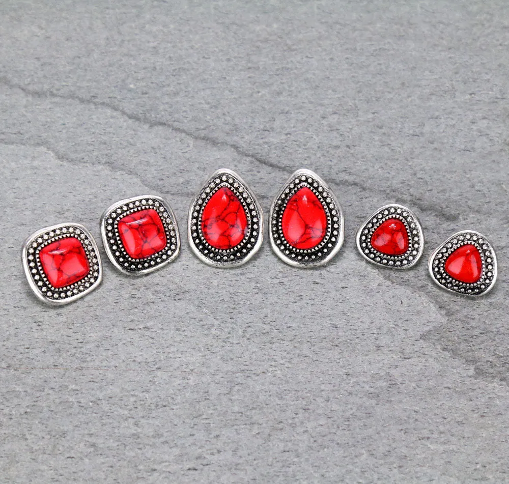 Acorn Fashion Stone Earring Set - 3 Pairs