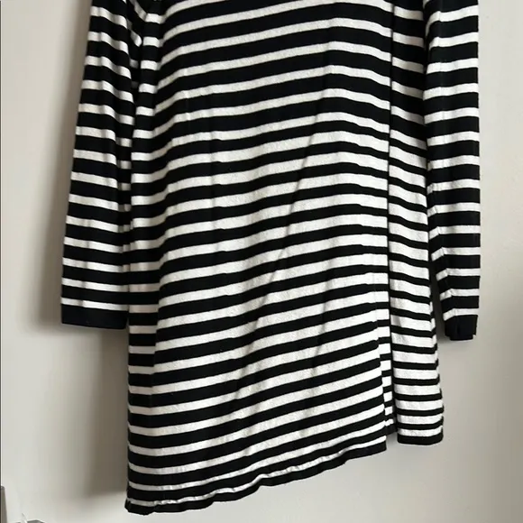 Alfani Woman 1X Striped Black White Women's Knit Cowl Neck Asymmetric Sweater