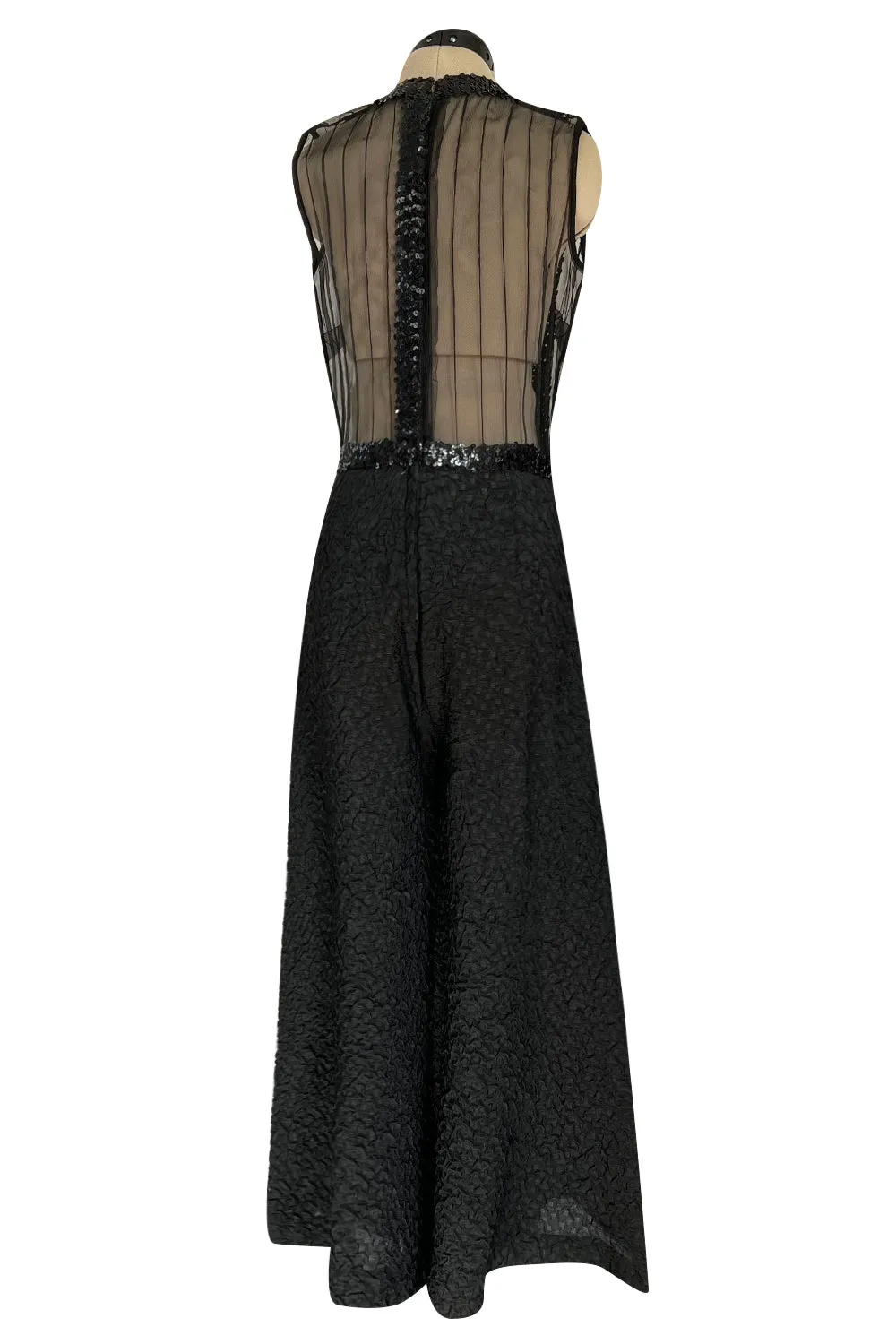 Amazing 1960s Jean Varon Sheer Sequin Bodice Jumpsuit w Wide Textured Pants
