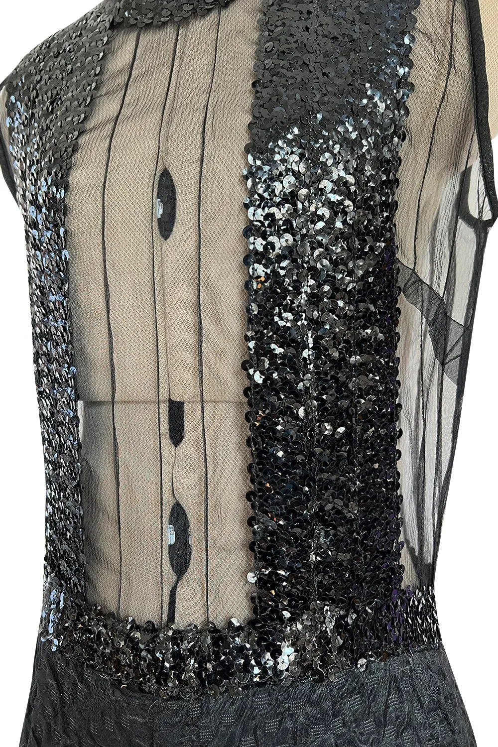 Amazing 1960s Jean Varon Sheer Sequin Bodice Jumpsuit w Wide Textured Pants