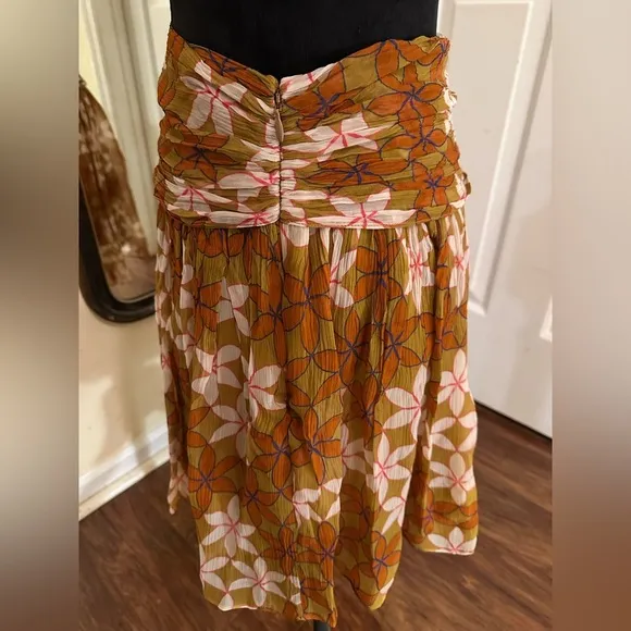 Anthropologie Guapa Pumpkin Orange  Color Ruched Floral Print Mini Skirt S