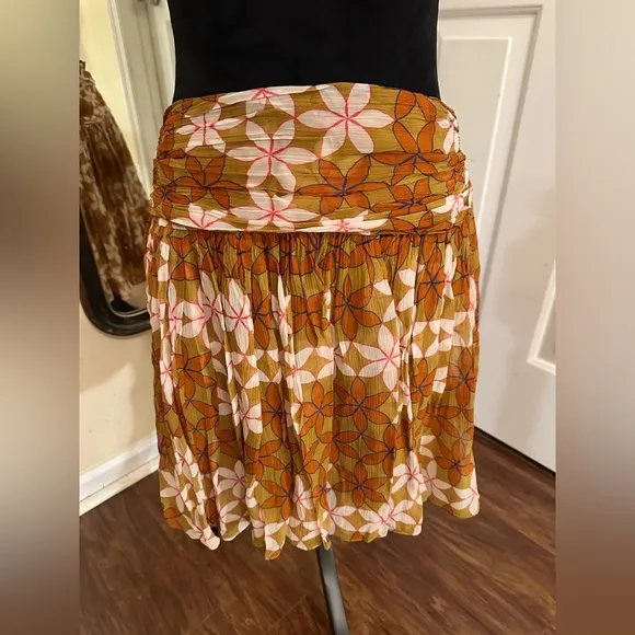 Anthropologie Guapa Pumpkin Orange  Color Ruched Floral Print Mini Skirt S