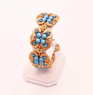 Aqua Blue And Gold Rosette Big Block Link Bracelet