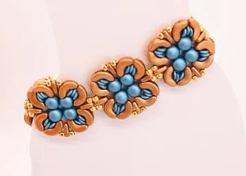 Aqua Blue And Gold Rosette Big Block Link Bracelet