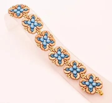 Aqua Blue And Gold Rosette Big Block Link Bracelet