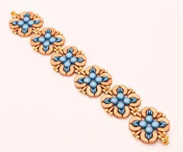 Aqua Blue And Gold Rosette Big Block Link Bracelet