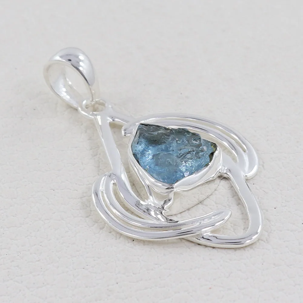 Aquamarine Designer Solid Silver Pendant