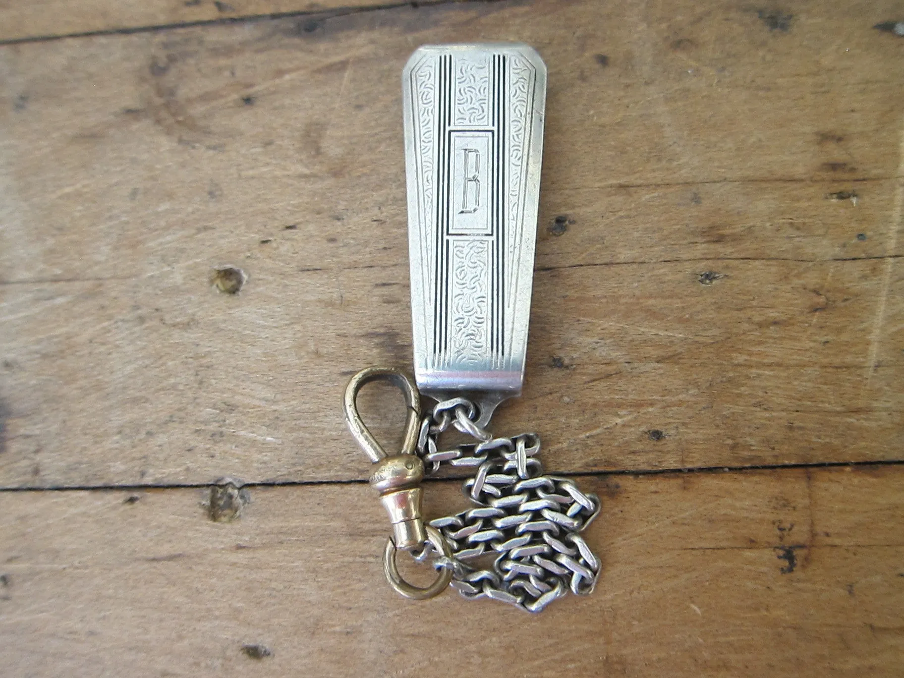 Art Deco 1920's Hickok Sterling Silver Beltogram Clip and Chain