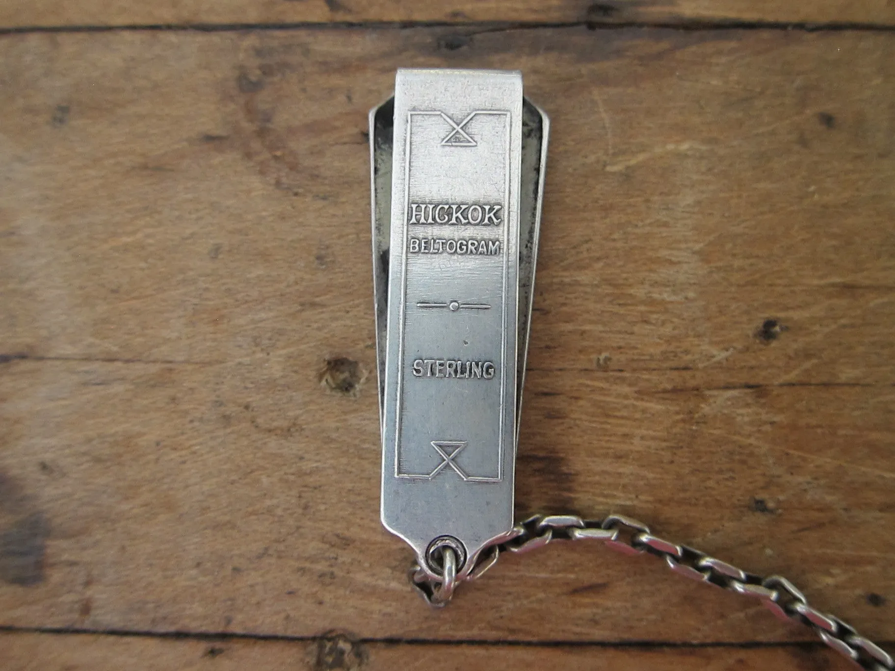Art Deco 1920's Hickok Sterling Silver Beltogram Clip and Chain