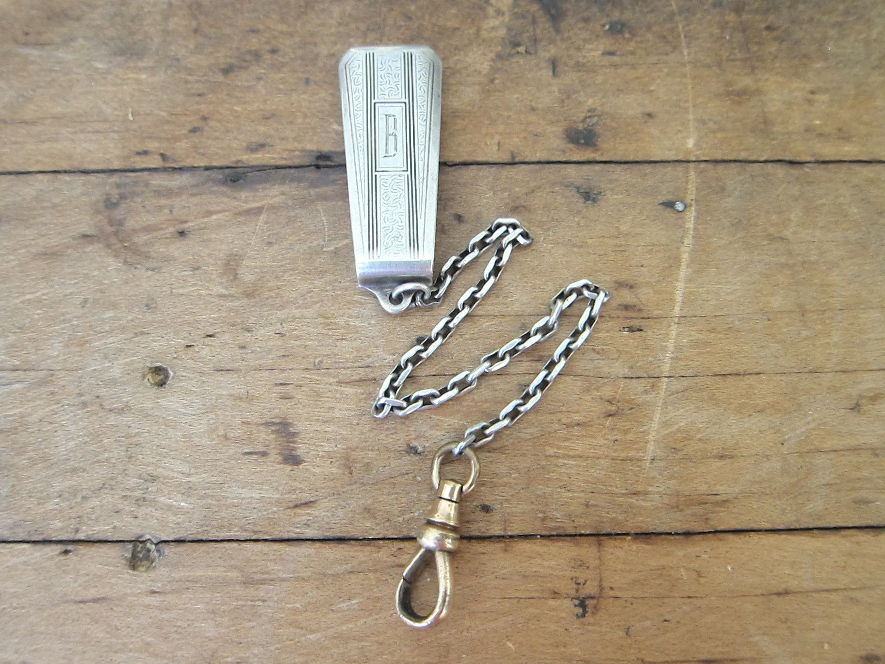 Art Deco 1920's Hickok Sterling Silver Beltogram Clip and Chain
