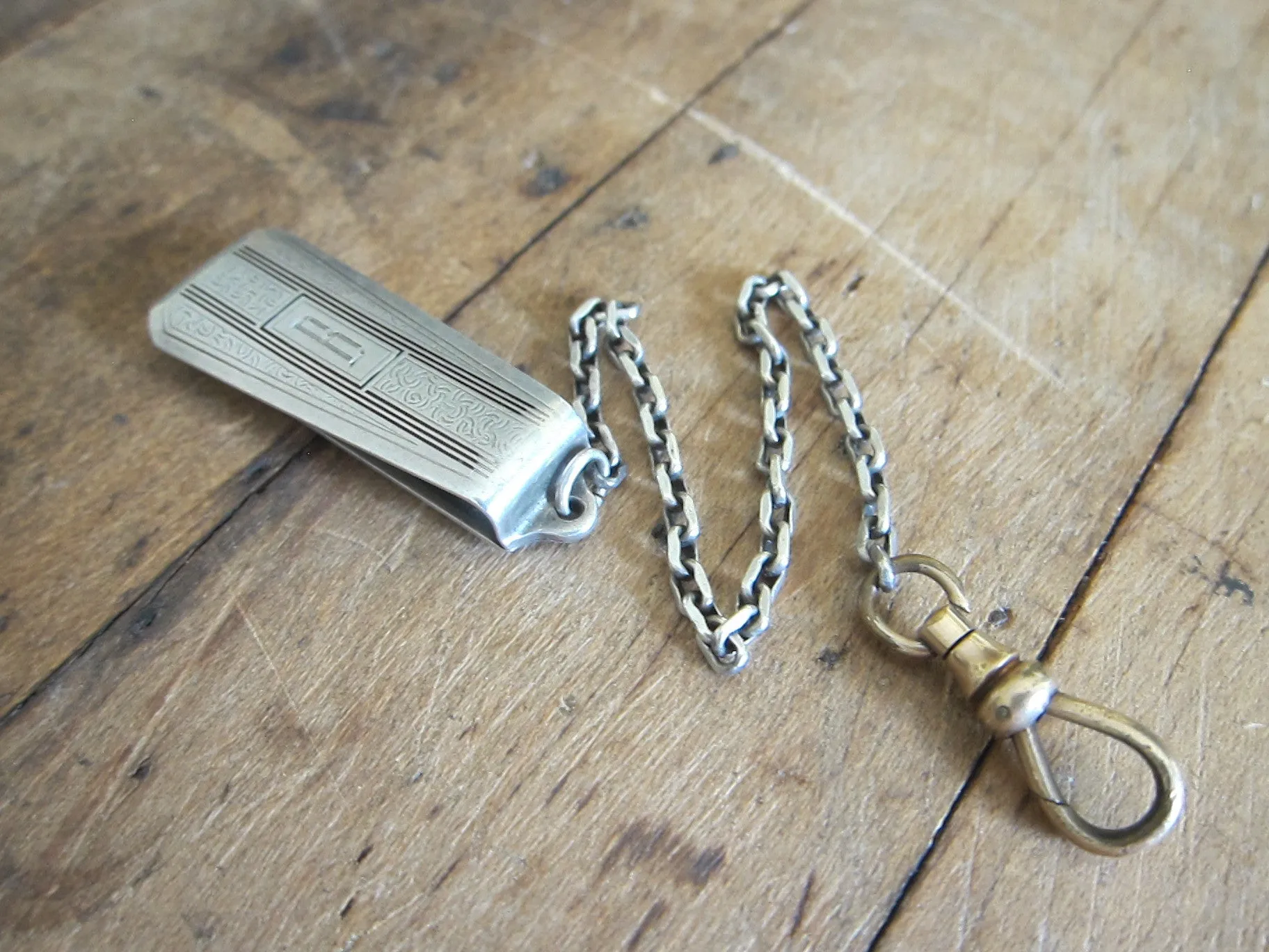 Art Deco 1920's Hickok Sterling Silver Beltogram Clip and Chain