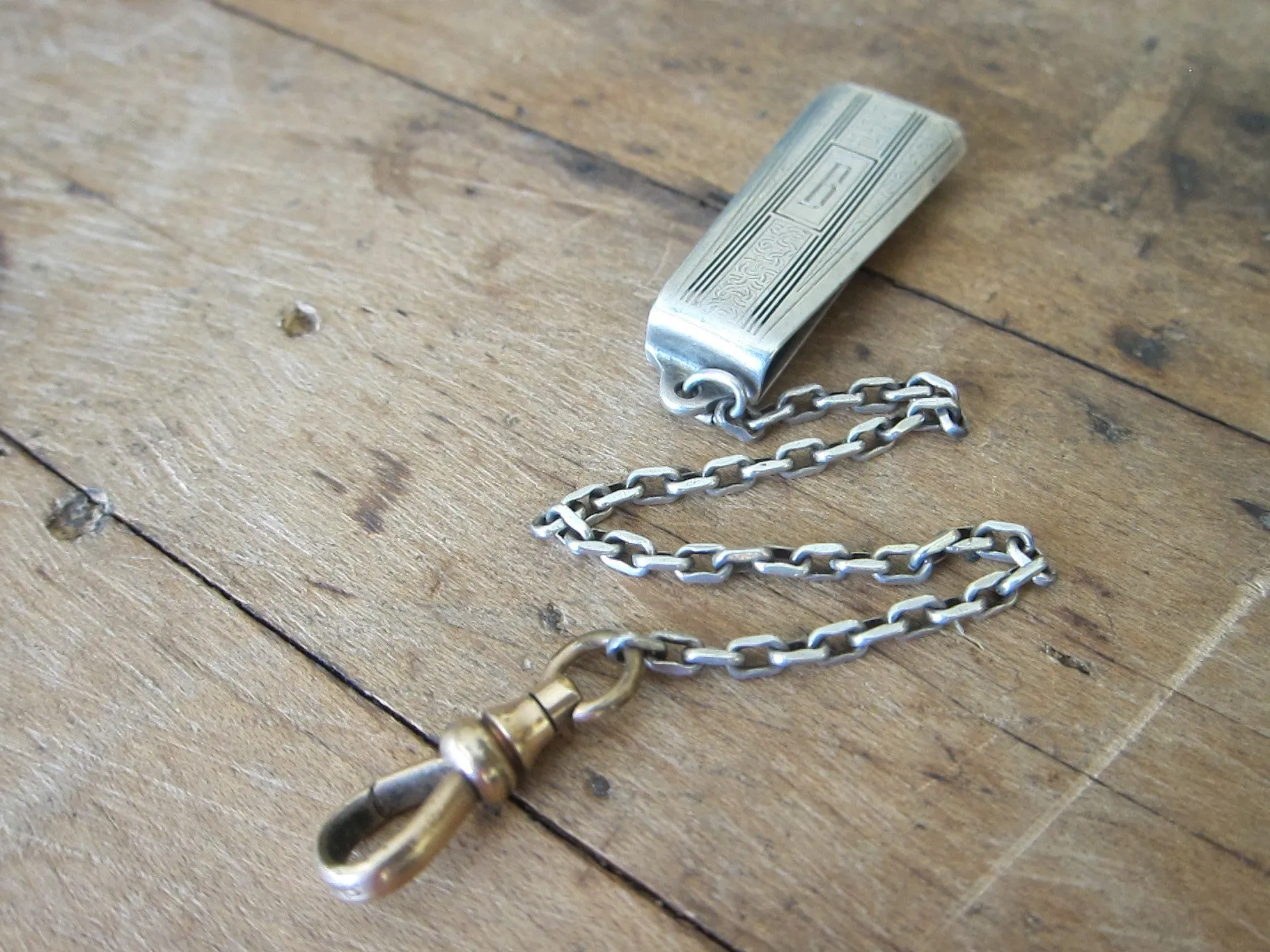 Art Deco 1920's Hickok Sterling Silver Beltogram Clip and Chain