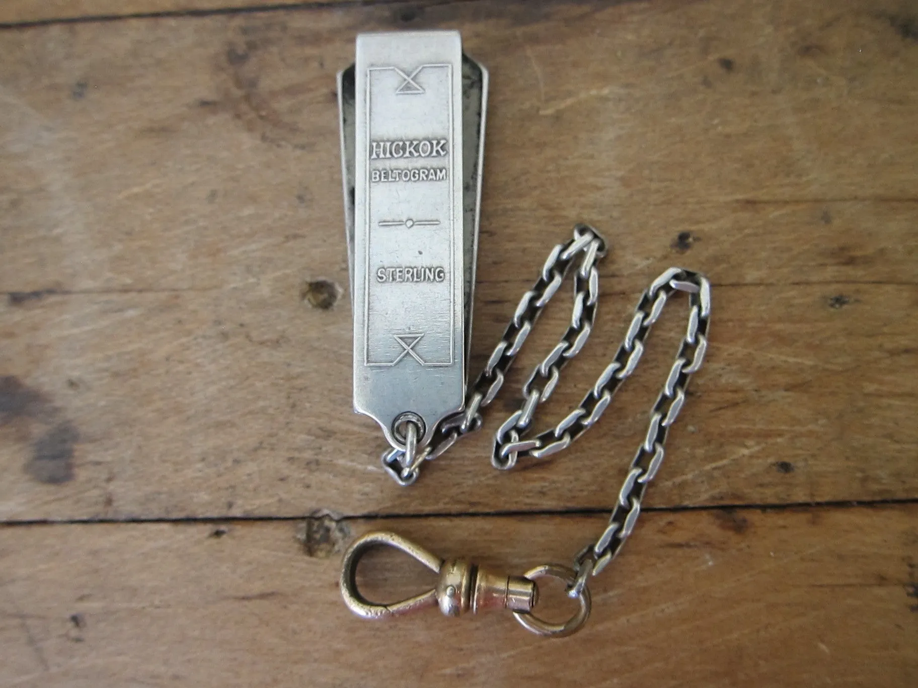 Art Deco 1920's Hickok Sterling Silver Beltogram Clip and Chain