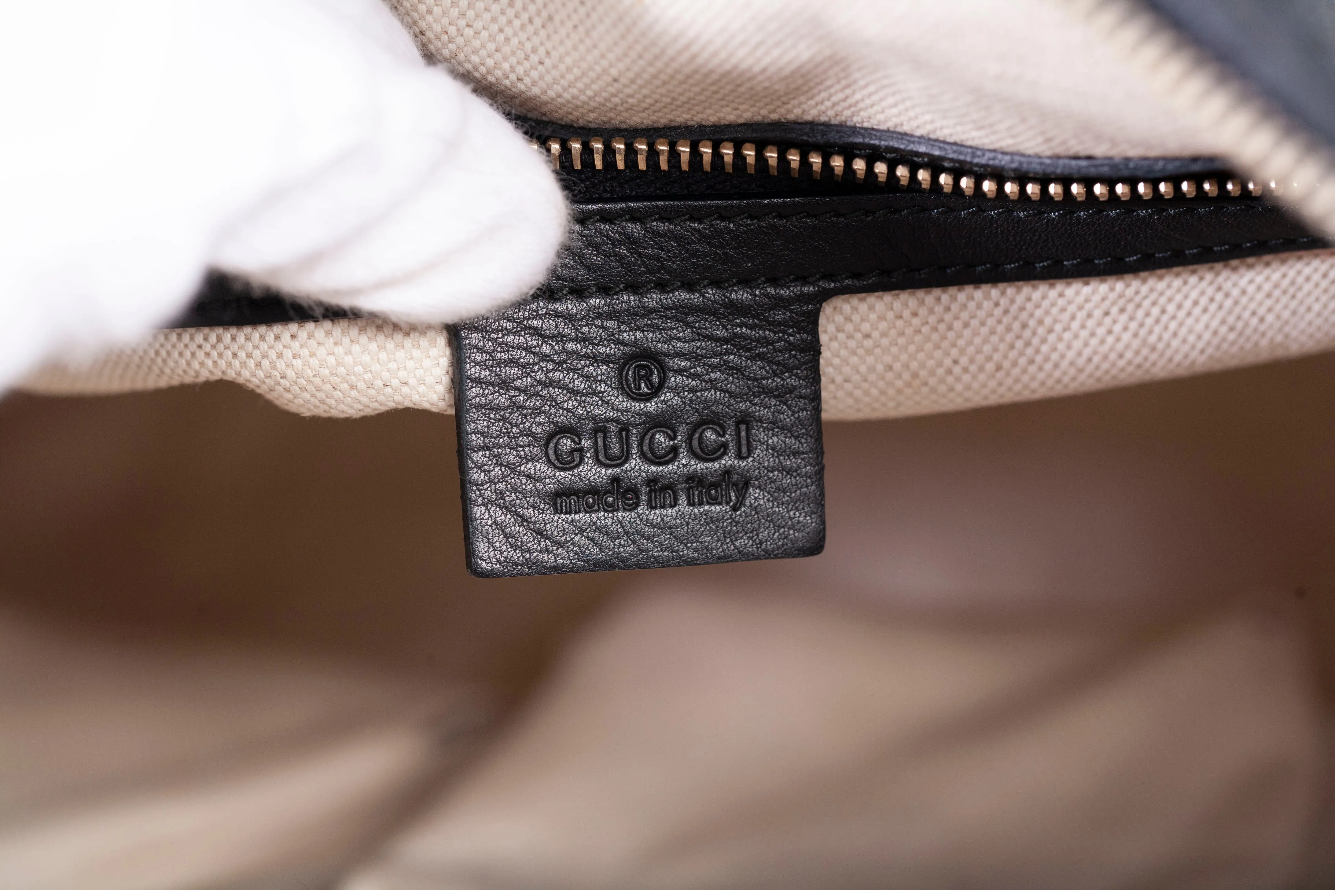 Authentic GUCCI Guccissima Trim Joy Medium Boston Black Leather Satchel