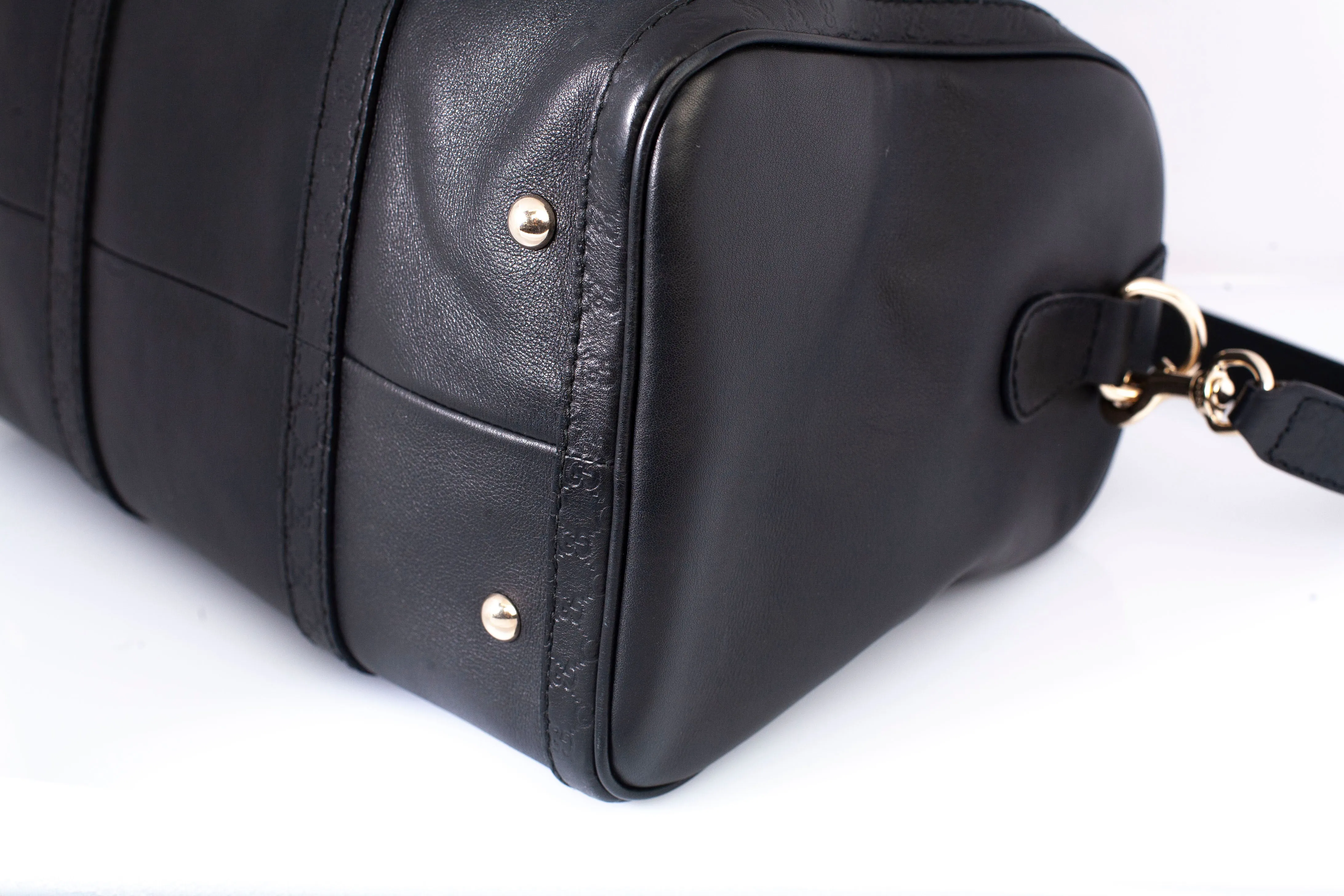 Authentic GUCCI Guccissima Trim Joy Medium Boston Black Leather Satchel