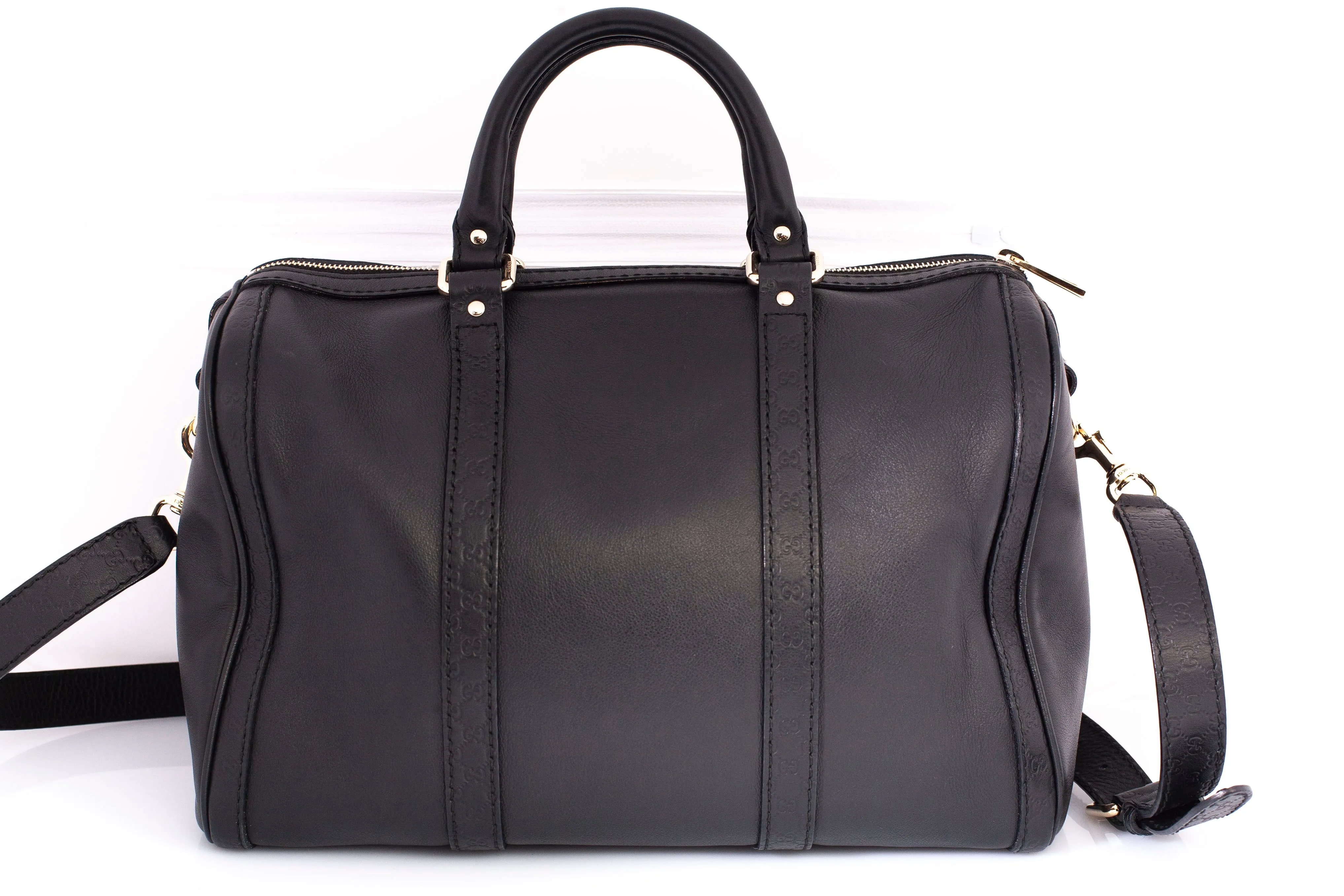 Authentic GUCCI Guccissima Trim Joy Medium Boston Black Leather Satchel