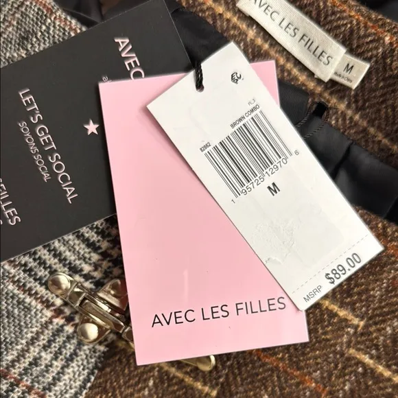AVEN LES FILLES Plaid Pleated Skirt Size Medium Brown Gray