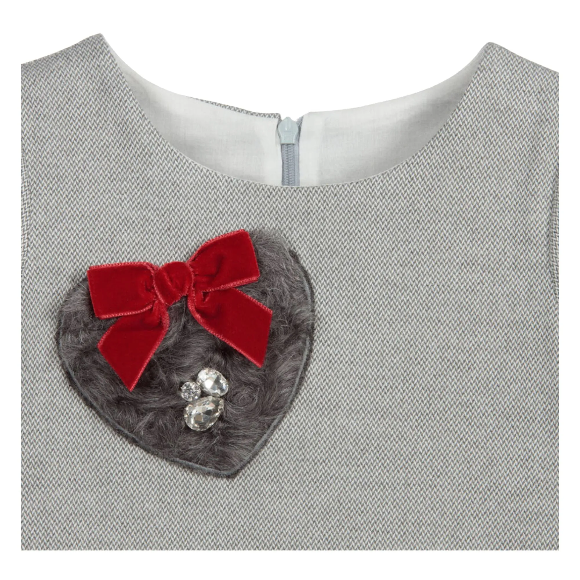 Balloon Chic Red Tartan & Grey Faux Fur Hearts Jewelled Dress