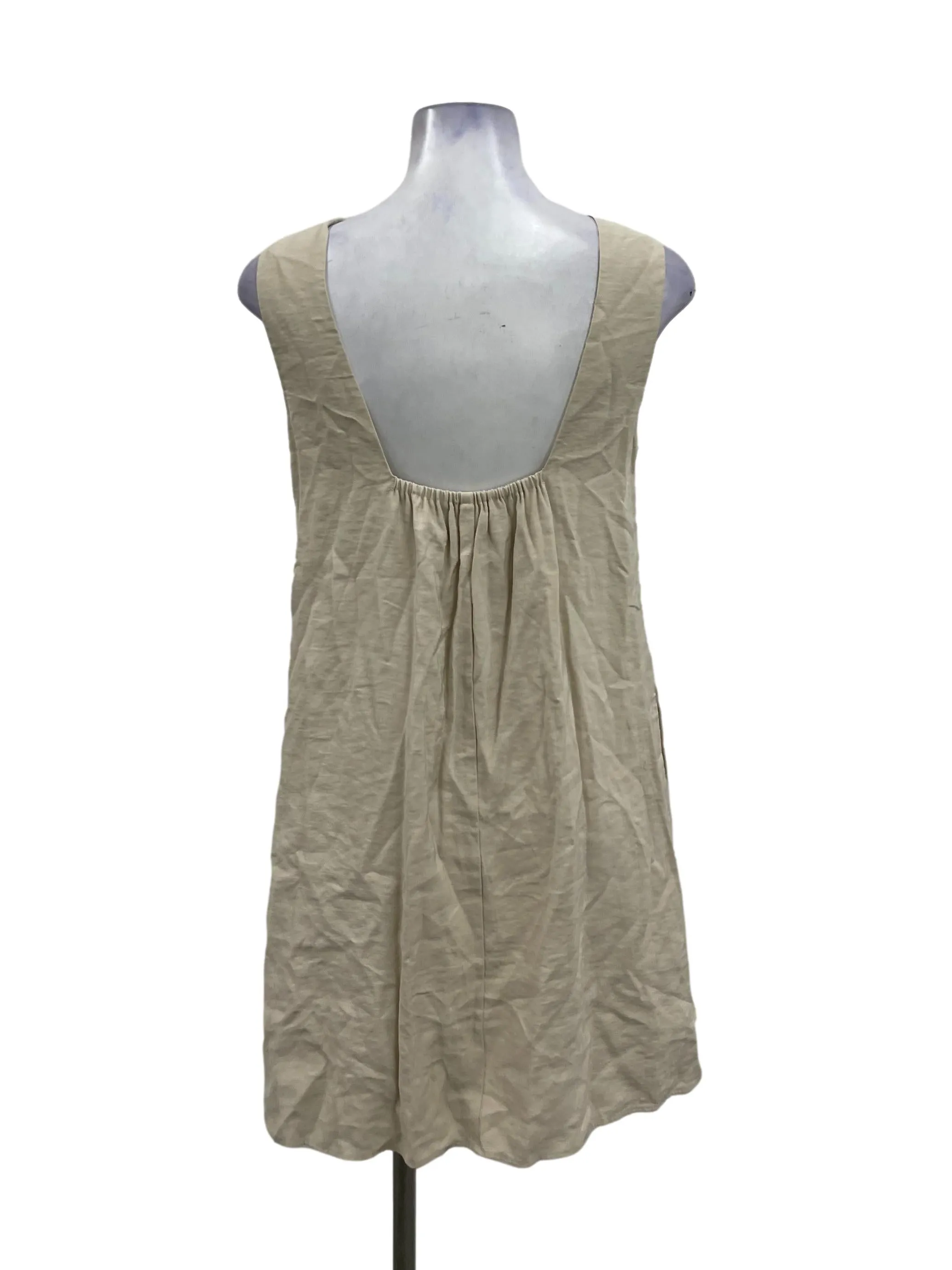 Beige Roundneck Sleeveless Mini Shift Dress OSN