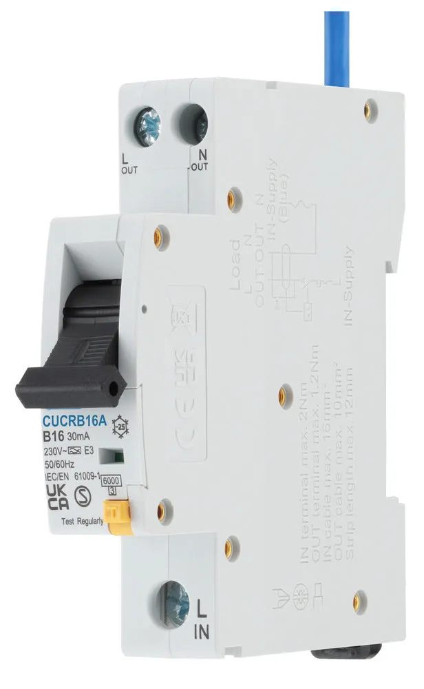 BG CUCRB16A 16A SP 1 Module B Curve 6kA 30mA Type A Compact RCBO