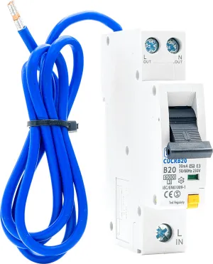 BG CUCRB20 20A SP 1 Module B Curve 6kA 30mA Type AC Compact RCBO