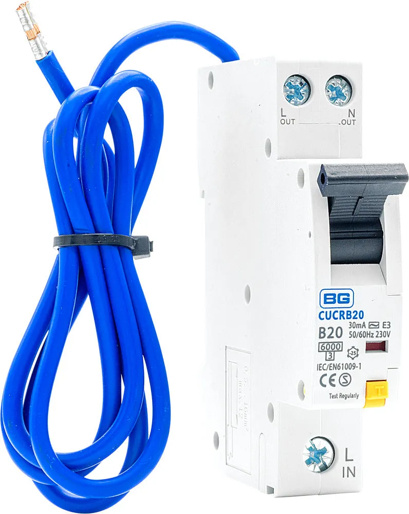 BG CUCRB20 20A SP 1 Module B Curve 6kA 30mA Type AC Compact RCBO