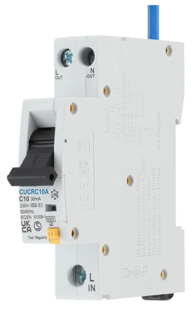 BG CUCRC10A 10A SP 1 Module C Curve 6kA 30mA Type A Compact RCBO
