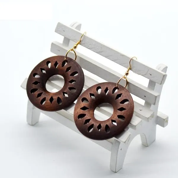 Big Round African Wood Earrings