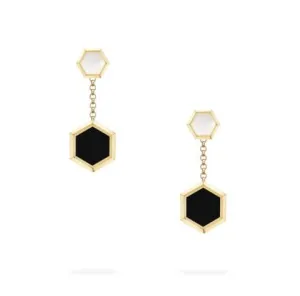 Birks 18K Yellow Bee Chic Onyx Mother of Pearl Drop Earrings